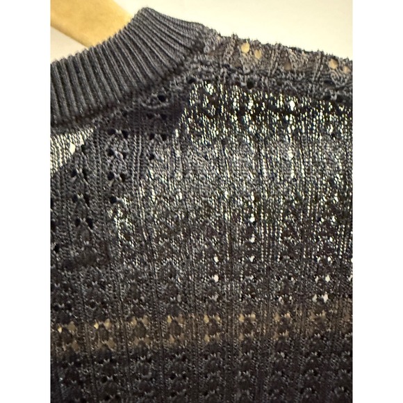 Free People Black Sheer Mesh Knit Cropped Long Sleeve Sweater Top S - Picture 7 of 8